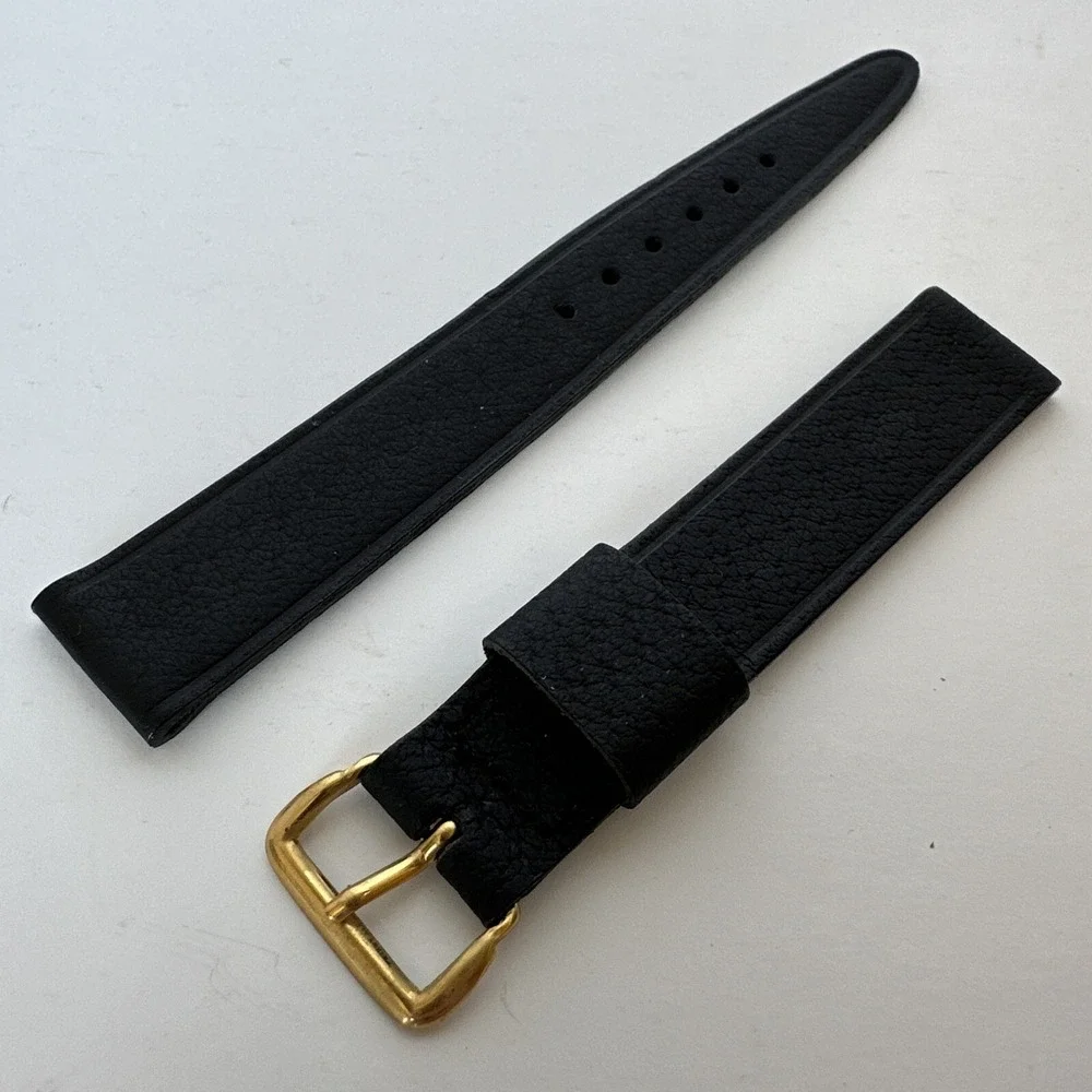 Kreisler Vintage Black Leather Watch Strap 5/8 Inch 16mm Gold Buckle Band
